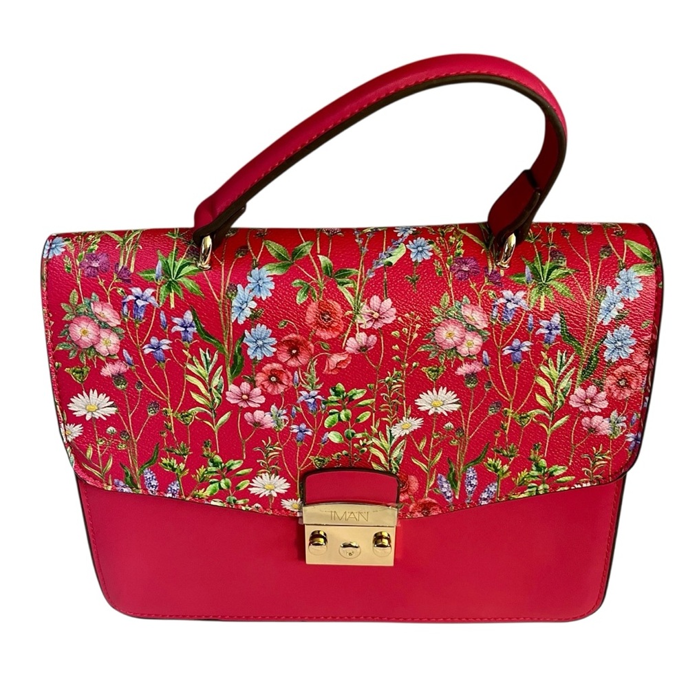 HP x 2 IMAN Pink Satchel Bag with Floral Elegance and Side Hardware Crossbody - Picture 3 of 13